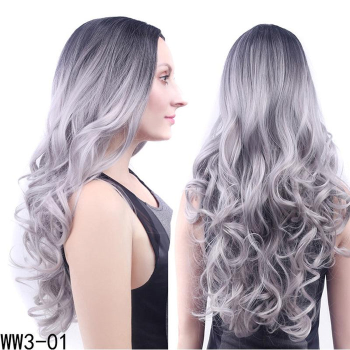 Gray Medium Curly Wig Bangs