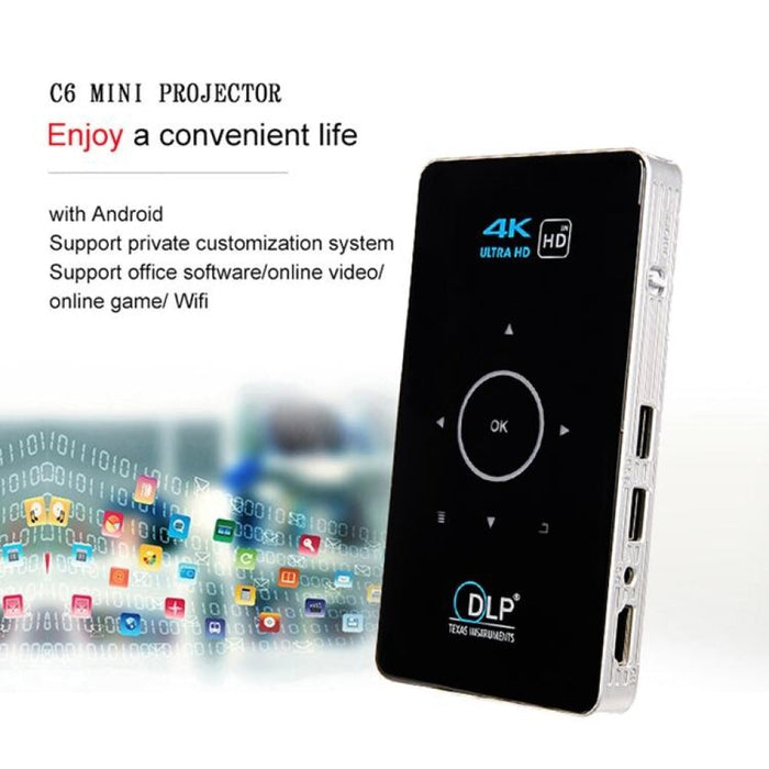 C6 1G + 8G Android System Intelligent Dlp Hd Mini Projector Portable Home Mobile Phone Projector Black