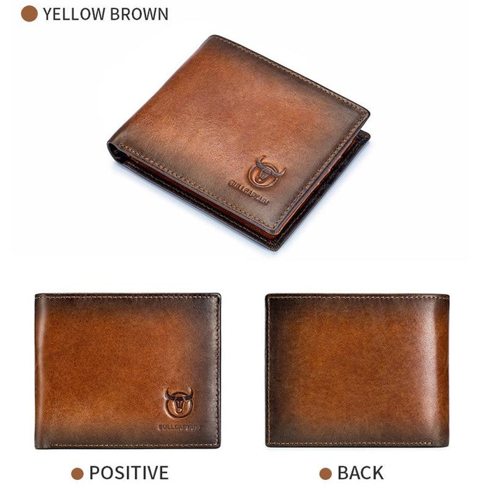 05 Men Leather Wallet Anti-Theft Multi-Card Bit Soft Cowhide Wallet Colour Yellow Brown