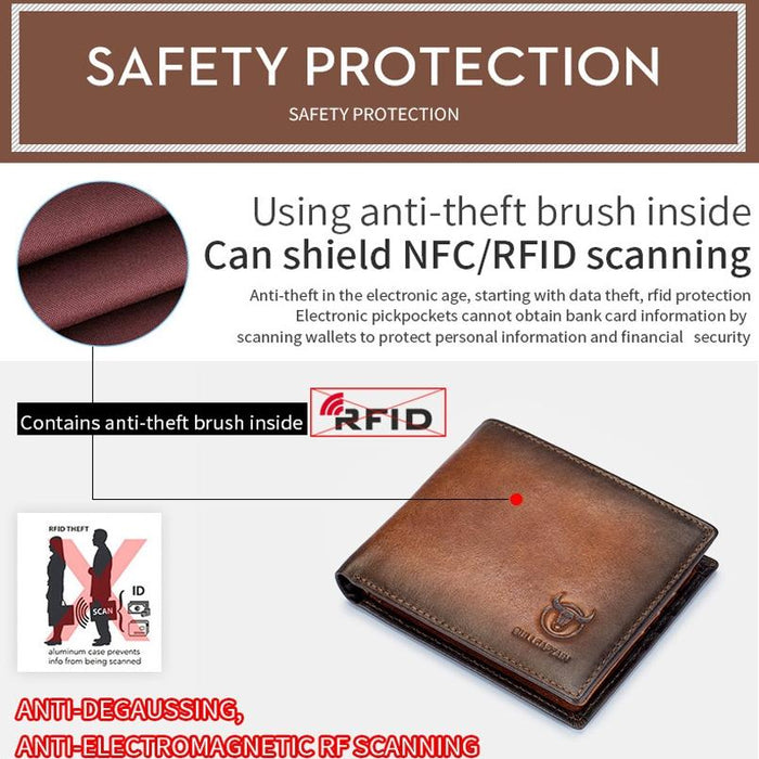 05 Men Leather Wallet Anti-Theft Multi-Card Bit Soft Cowhide Wallet Colour Yellow Brown