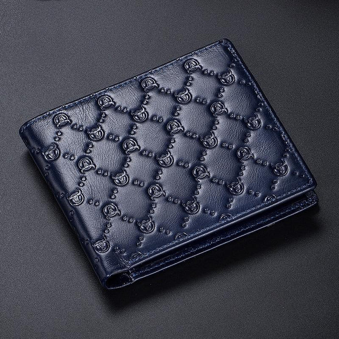 0204 First-Layer Cowhide Anti-Theft Card Clamp Men Wallet Colour Cool Blue Horizontal