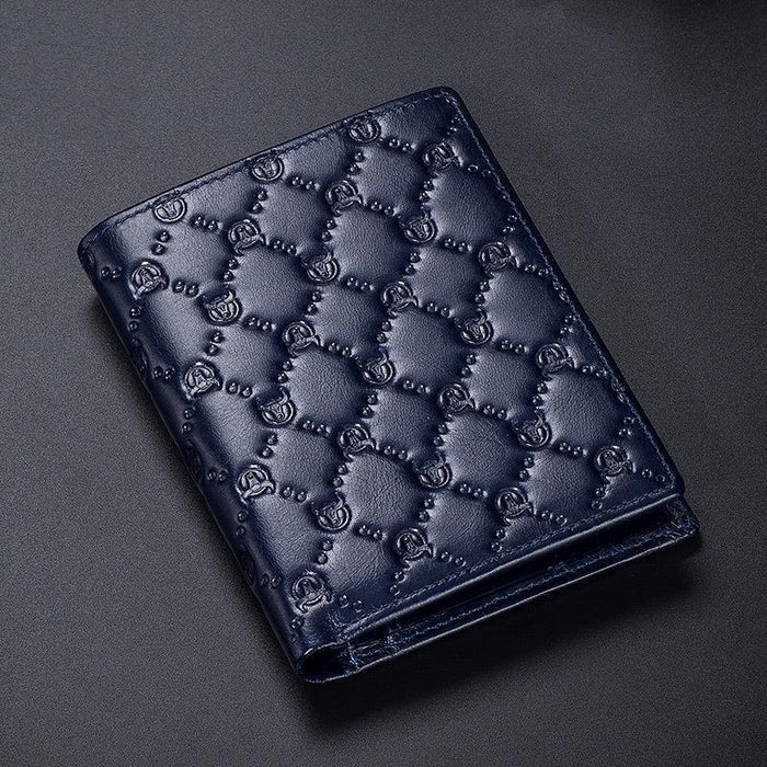 0204 First-Layer Cowhide Anti-Theft Card Clamp Men Wallet Colour Cool Blue Vertical