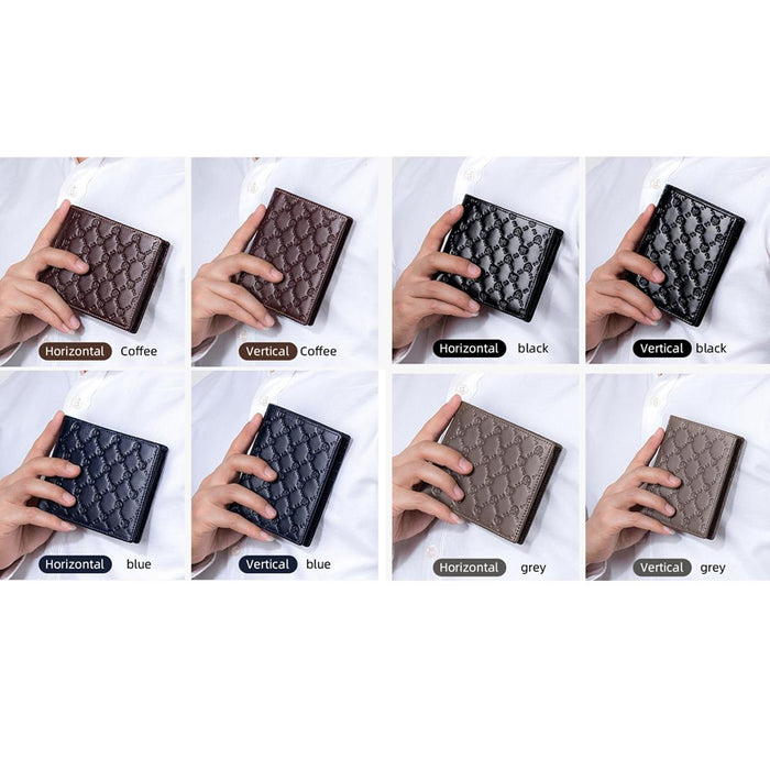 0204 First-Layer Cowhide Anti-Theft Card Clamp Men Wallet Colour Cool Blue Vertical