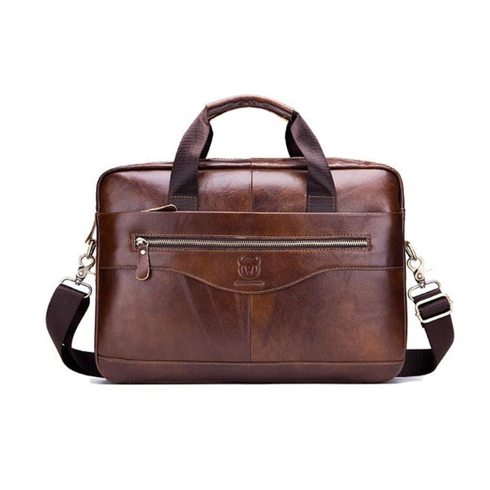 Men Leather Messenger Bag - 14 Inch Handheld Briefcase Brown