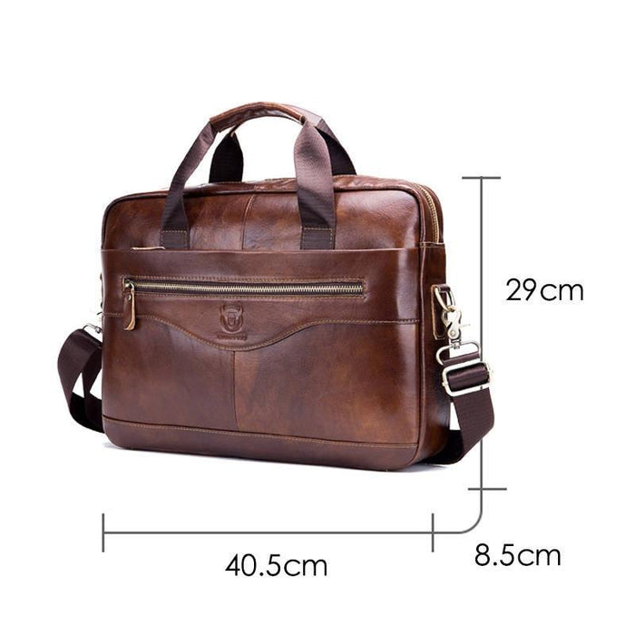 Men Leather Messenger Bag - 14 Inch Handheld Briefcase Brown