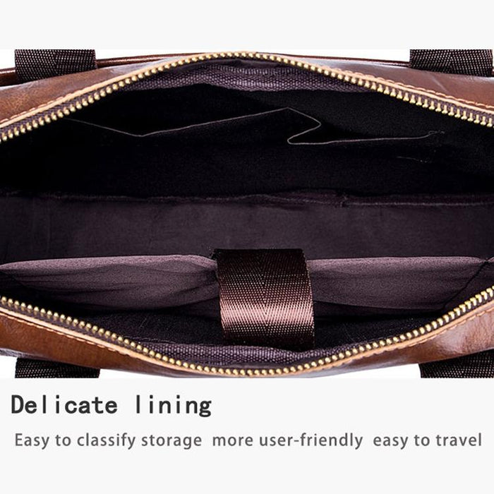 Men Leather Messenger Bag - 14 Inch Handheld Briefcase Brown