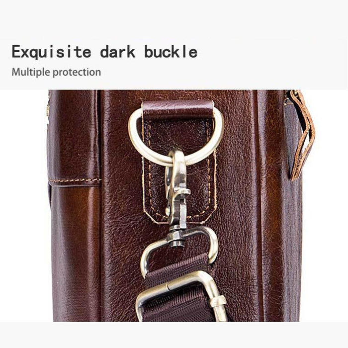Men Leather Messenger Bag - 14 Inch Handheld Briefcase Brown