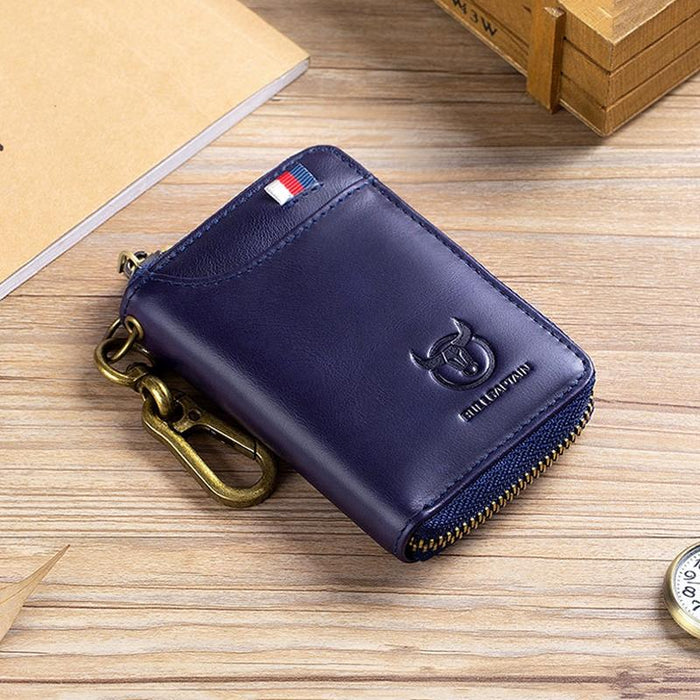 Blue Leather Multifunctional Coin Purse With Key Holder