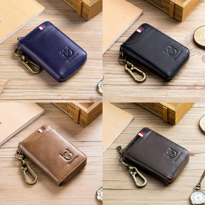 Blue Leather Multifunctional Coin Purse With Key Holder