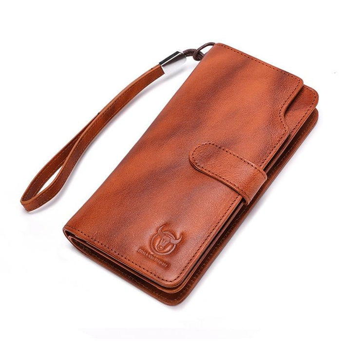 028 Long Buckle Retro Cowhide Multi-Function Wallet