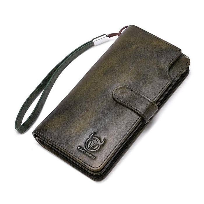028 Long Buckle Retro Cowhide Multi-Function Wallet