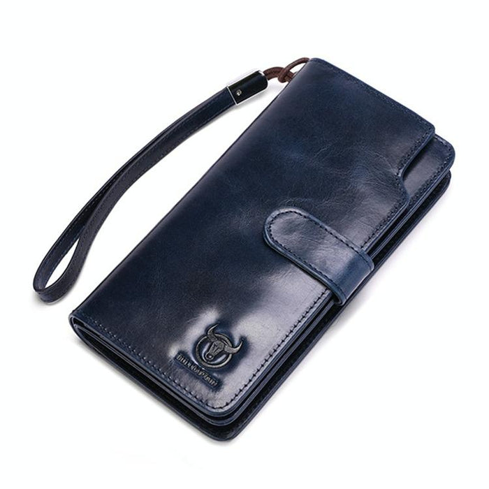 028 Long Buckle Retro Cowhide Multi-Function Wallet