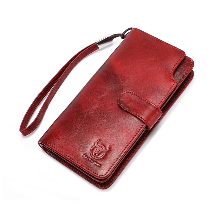 028 Long Buckle Retro Cowhide Multi-Function Wallet