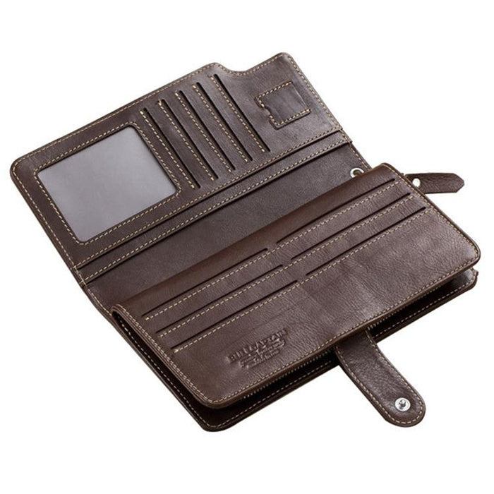 028 Long Buckle Retro Cowhide Multi-Function Wallet
