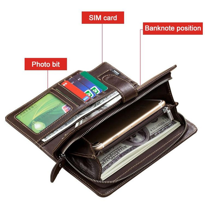 028 Long Buckle Retro Cowhide Multi-Function Wallet