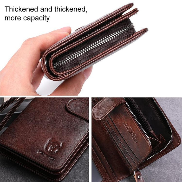 028 Long Buckle Retro Cowhide Multi-Function Wallet