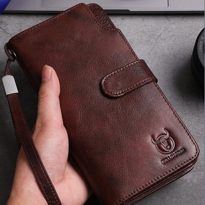 028 Long Buckle Retro Cowhide Multi-Function Wallet