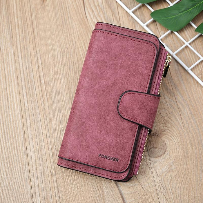 B821 Ladies Frosted Coin Purse Pu Leather Clutch Multi-Purpose Long Wallet Large Capacity Card Case