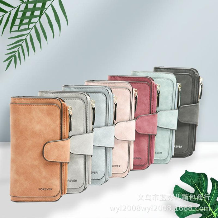 B821 Ladies Frosted Coin Purse Pu Leather Clutch Multi-Purpose Long Wallet Large Capacity Card Case