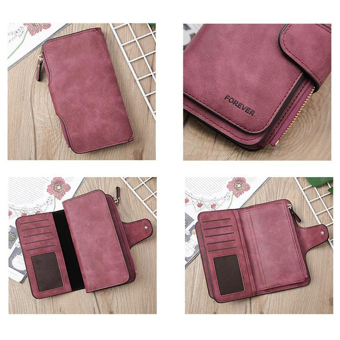 B821 Ladies Frosted Coin Purse Pu Leather Clutch Multi-Purpose Long Wallet Large Capacity Card Case