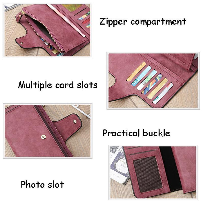 B821 Ladies Frosted Coin Purse Pu Leather Clutch Multi-Purpose Long Wallet Large Capacity Card Case