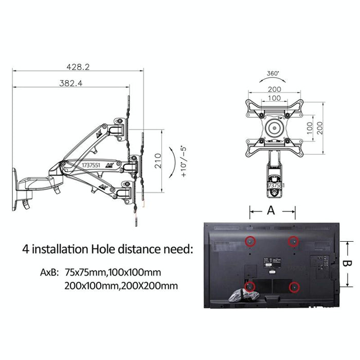 Universal Telescopic Rotating Spring Wall Mount Display