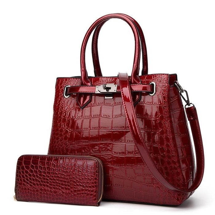 Large Capacity 2-in-1 Crocodile Patent Leather Shoulder Bag