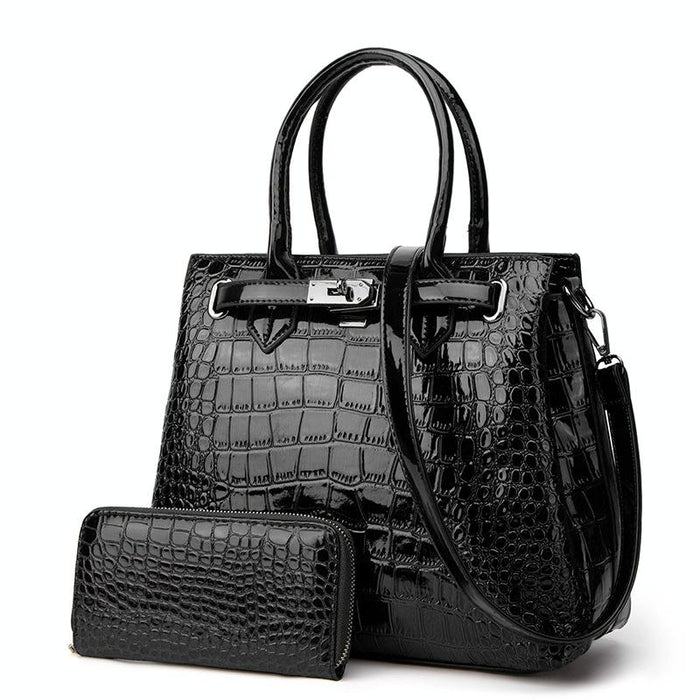 Large Capacity 2-in-1 Crocodile Patent Leather Shoulder Bag