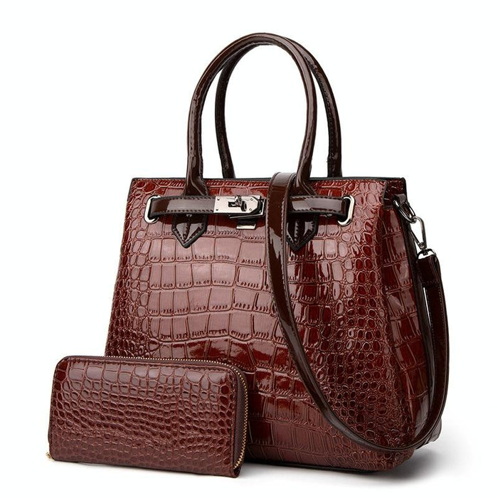 Large Capacity 2-in-1 Crocodile Patent Leather Shoulder Bag