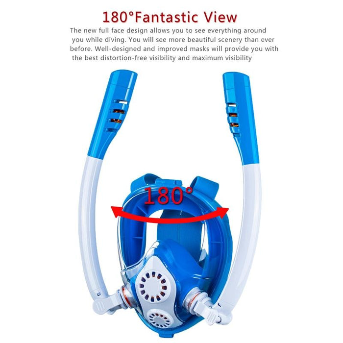 Kids Double Tube Full Dry Silicone Diving Snorkeling Mask