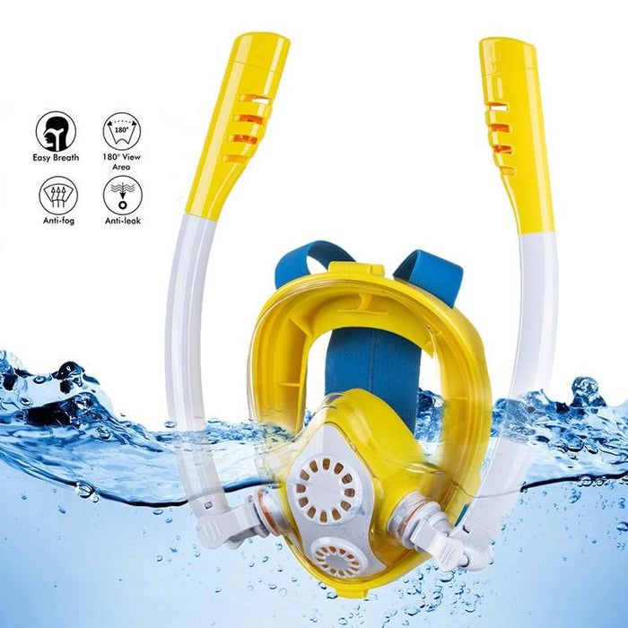 Kids Double Tube Full Dry Silicone Diving Snorkeling Mask