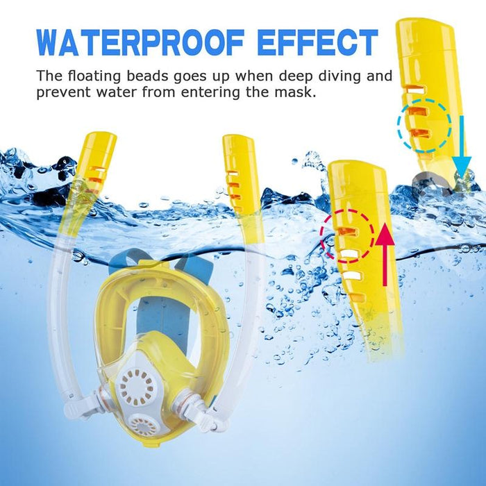 Kids Double Tube Full Dry Silicone Diving Snorkeling Mask