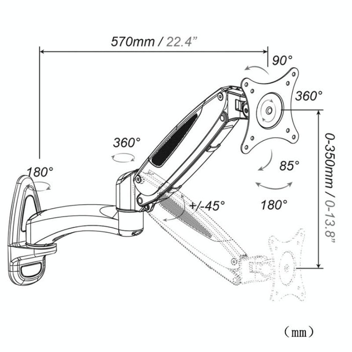 Wall-mounted Gas Spring Lifting Computer Monitor Stand