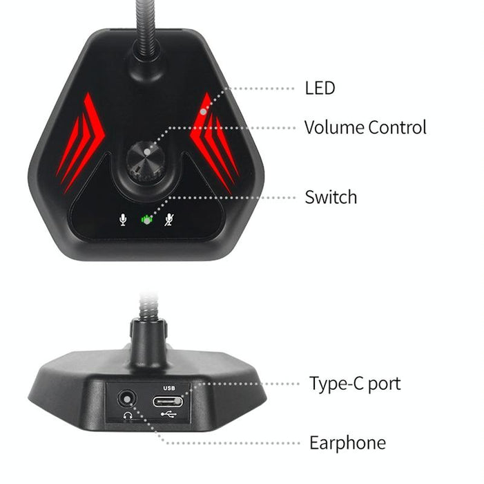 Desktop Computer Gooseneck Condenser Microphone Usb Version With Rgb Breathing Lamp