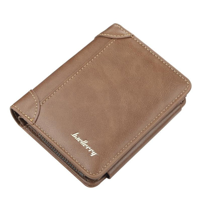 D9159 Men Short Tri-Fold Zip Coin Purse Thin Card Holder