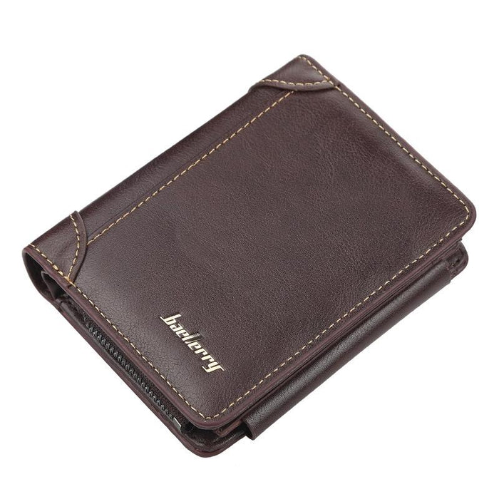 D9159 Men Short Tri-Fold Zip Coin Purse Thin Card Holder