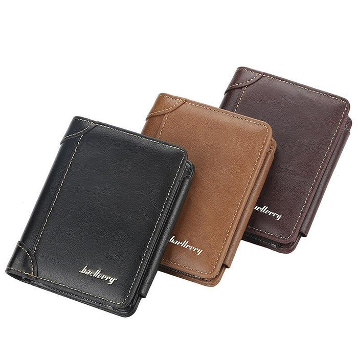 D9159 Men Short Tri-Fold Zip Coin Purse Thin Card Holder