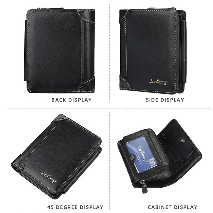 D9159 Men Short Tri-Fold Zip Coin Purse Thin Card Holder