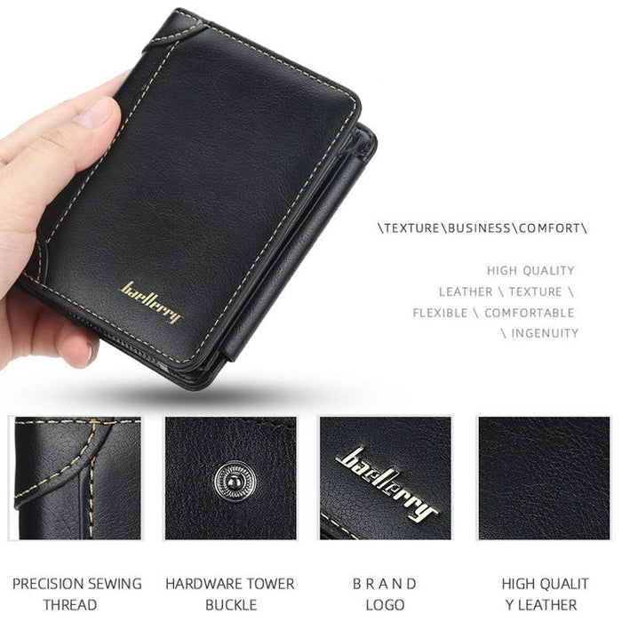 D9159 Men Short Tri-Fold Zip Coin Purse Thin Card Holder