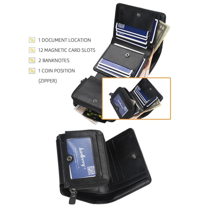 D9159 Men Short Tri-Fold Zip Coin Purse Thin Card Holder