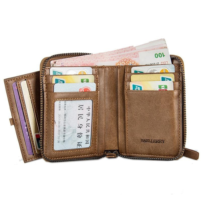 D3124 Short Pu Leather Wallet Zipper Retro Youth Small Wallet