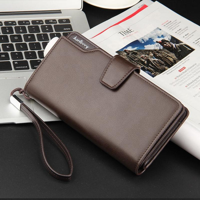 Casual Wallet Long Clutch Tri-Fold Wallet Multifunctional Phone Bag For Men Black