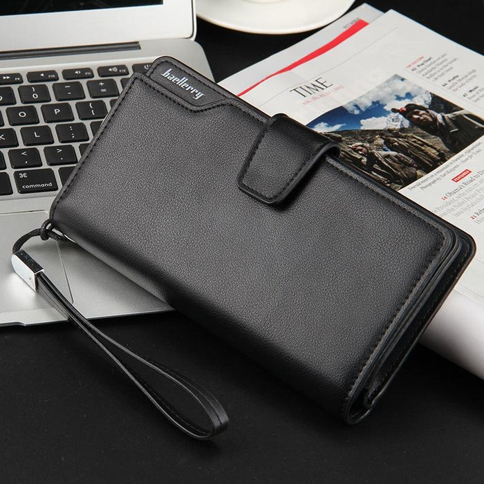 Casual Wallet Long Clutch Tri-Fold Wallet Multifunctional Phone Bag For Men Black