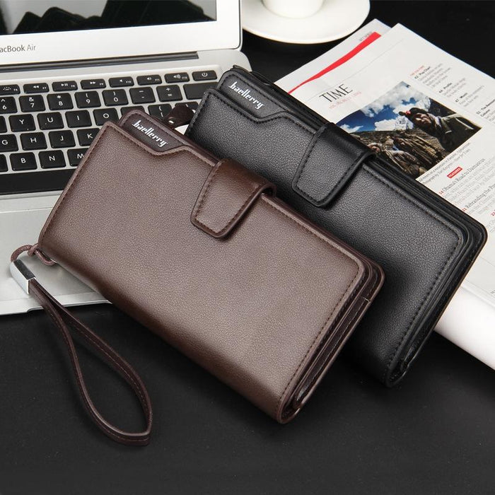 Casual Wallet Long Clutch Tri-Fold Wallet Multifunctional Phone Bag For Men Black