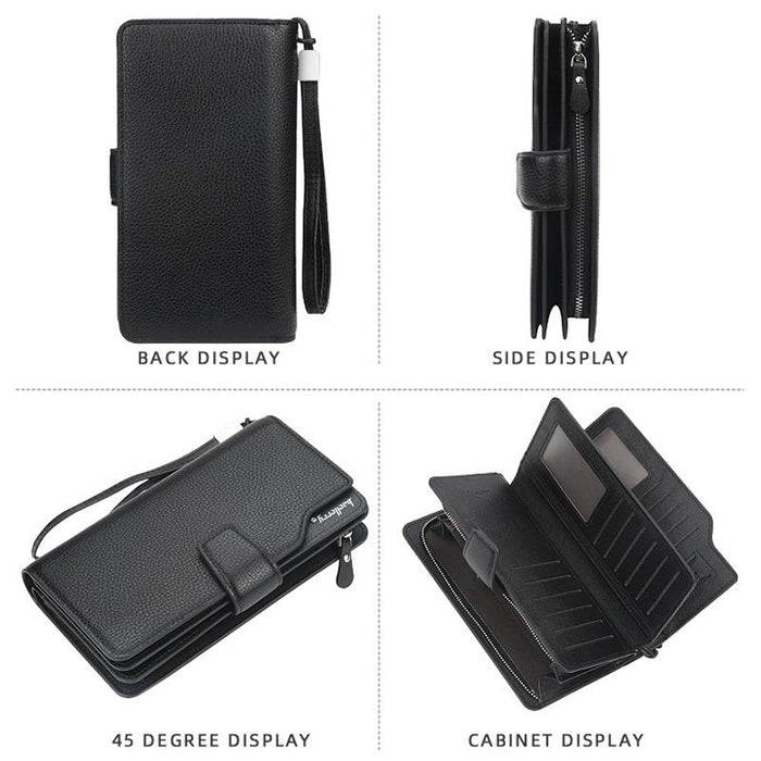 Casual Wallet Long Clutch Tri-Fold Wallet Multifunctional Phone Bag For Men Black