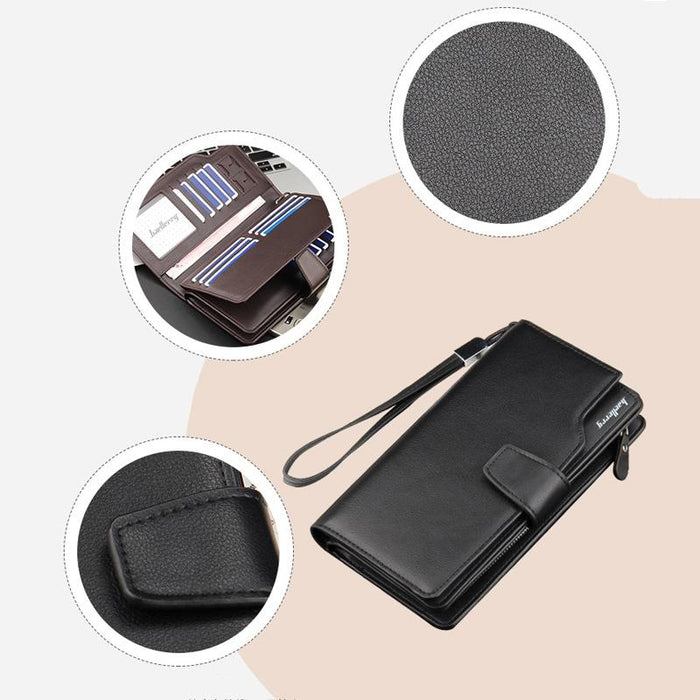 Casual Wallet Long Clutch Tri-Fold Wallet Multifunctional Phone Bag For Men Black