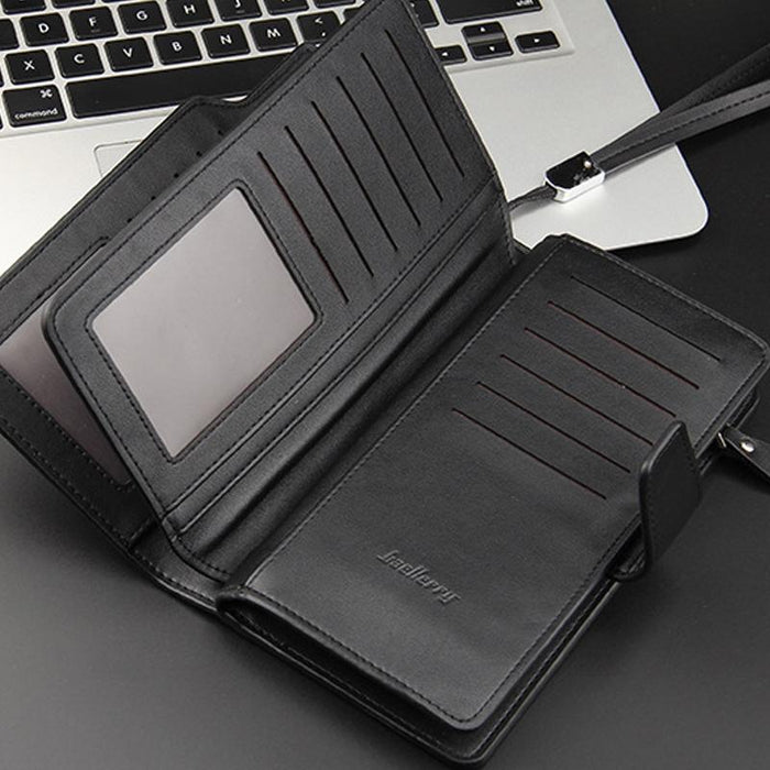 Casual Wallet Long Clutch Tri-Fold Wallet Multifunctional Phone Bag For Men Black