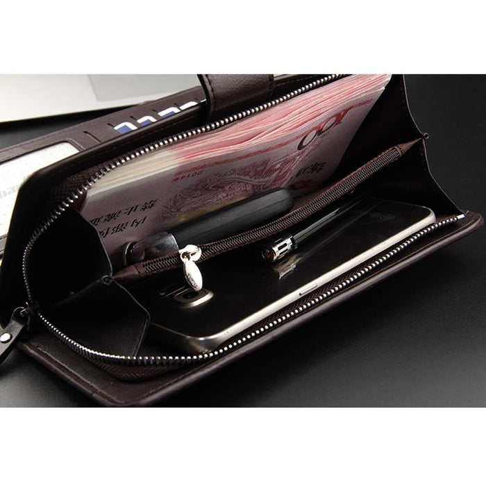 Casual Wallet Long Clutch Tri-Fold Wallet Multifunctional Phone Bag For Men Black