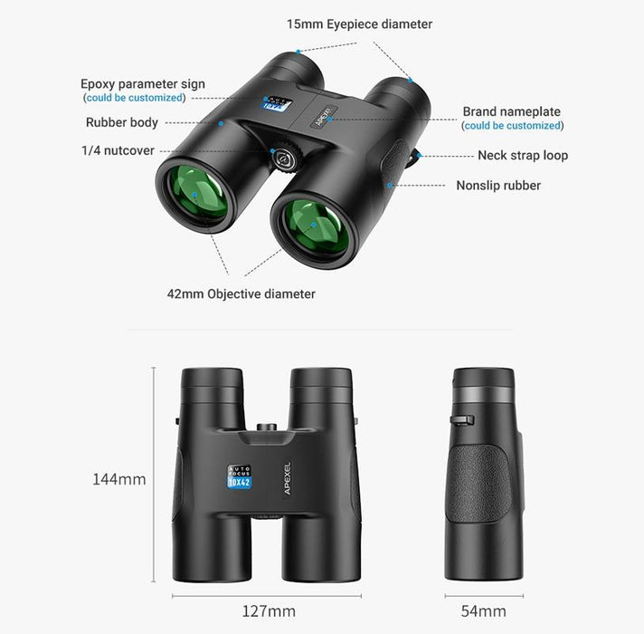 10X42 Fixed Focus Binoculars Autofocus Telescope Black