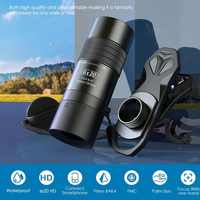 6X 0.3M Closest Focus Telescope Optics Lens Monocular For All Smartphones Black